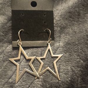Star Outline Dangle Earrings - Silver Tone
